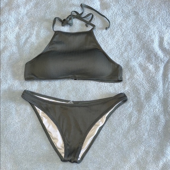 Olive Green Halter Bikini Set - Picture 2 of 4